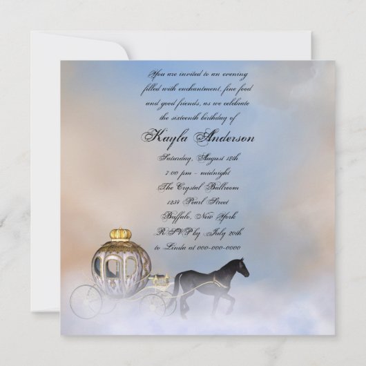 Castle Clouds Princess Sprookje Sweet 16 Party Kaart (Achterkant)