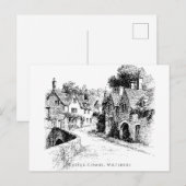 Castle Combe Village Sketch, Wiltshire Verenigd Ko Briefkaart (Voorkant / Achterkant)