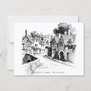 Castle Combe Village Sketch, Wiltshire Verenigd Ko Briefkaart