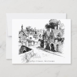 Castle Combe Village Sketch, Wiltshire Verenigd Ko Briefkaart