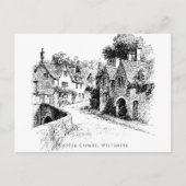 Castle Combe Village Sketch, Wiltshire Verenigd Ko Briefkaart (Voorkant)