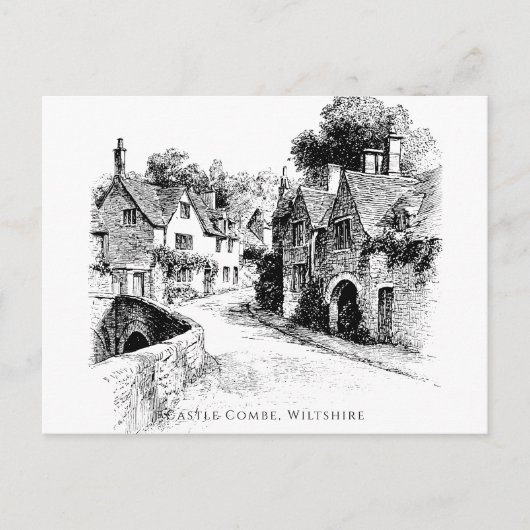 Castle Combe Village Sketch, Wiltshire Verenigd Ko Briefkaart (Voorkant)