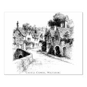 Castle Combe Village Sketch, Wiltshire Verenigd Ko Rubberstempel (Afrduk)