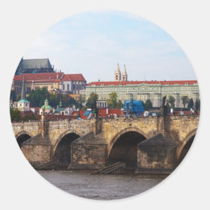 Castle en Charles Bridge Tsjechië-Praag Ronde Sticker