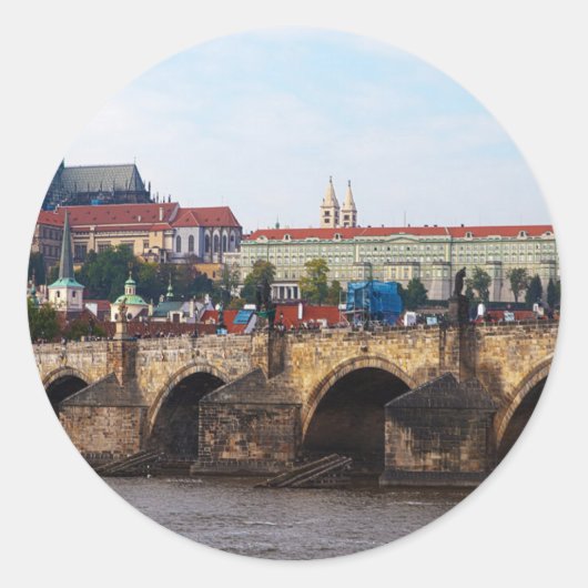 Castle en Charles Bridge Tsjechië-Praag Ronde Sticker (Voorkant)