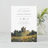 Castle Floral Countryside All In One Wedding Kaart (Staand voorkant)