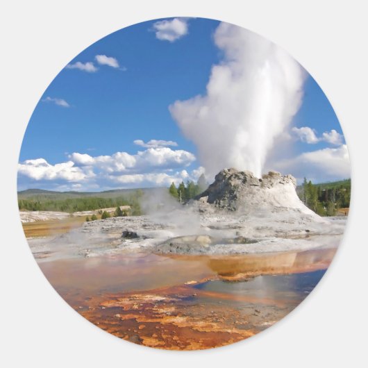 Castle Geyser Eruption Yellowstone National Park Ronde Sticker (Voorkant)
