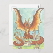 Castle Guard schattige Cartoon Dragon Fantasy Art Briefkaart (Voorkant / Achterkant)