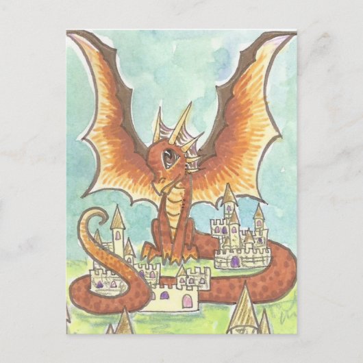 Castle Guard schattige Cartoon Dragon Fantasy Art Briefkaart (Voorkant)