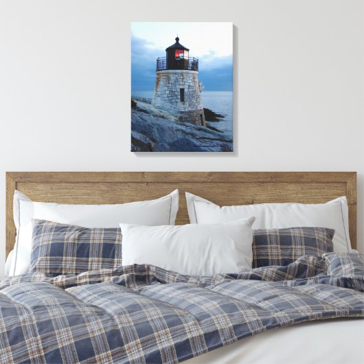 Castle Hill vuurtoren- Newport, RI canvas Afdruk (Insitu (Slaapkamer))