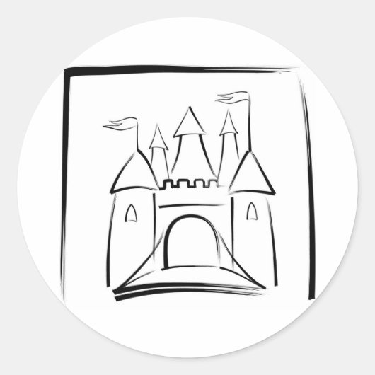 Castle Illustration met Drawbridge Ronde Sticker (Voorkant)