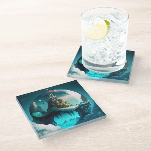 Castle in Crystal Ball Glazen Onderzetter (Schuin)