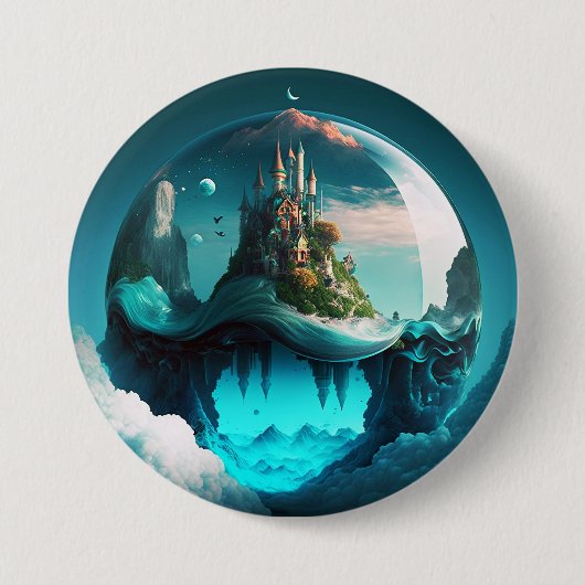 Castle in Crystal Ball Ronde Button 7,6 Cm (Voorkant)