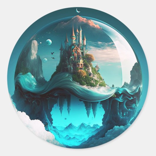 Castle in Crystal Ball Ronde Sticker (Voorkant)