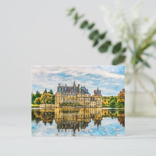 Castle in de reflectie van het najaar briefkaart (Staand voorkant)