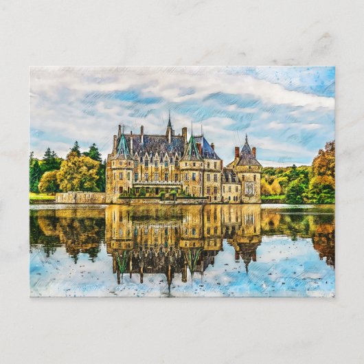 Castle in de reflectie van het najaar briefkaart (Voorkant)