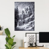 Castle in de sneeuwberg | AI Art Poster (Thuiskantoor)