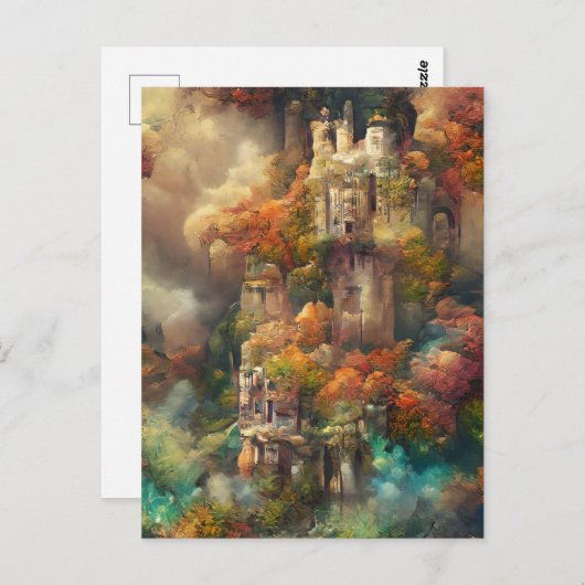 Castle in Forest, Fantasy Oerwoud, Herfst Briefkaa Briefkaart (Voorkant / Achterkant)