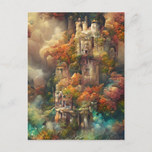 Castle in Forest, Fantasy Oerwoud, Herfst Briefkaa Briefkaart (Voorkant)