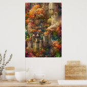 Castle in Forest, Fantasy Oerwoud, Herfst herfst Poster (Keuken)
