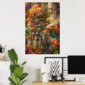 Castle in Forest, Fantasy Oerwoud, Herfst herfst Poster (Thuiskantoor)