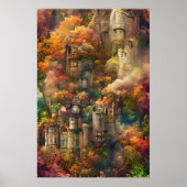 Castle in Forest, Fantasy Oerwoud, Herfst herfst Poster (Voorkant)