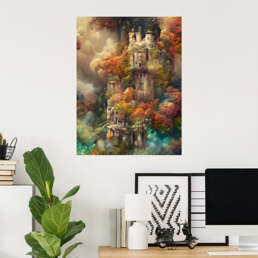 Castle in Forest, Fantasy Oerwoud, Magic Castle Po Poster (Thuiskantoor)