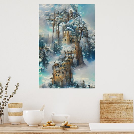 Castle in Forest, Fantasy Oerwoud, Magic Castle Poster (Keuken)