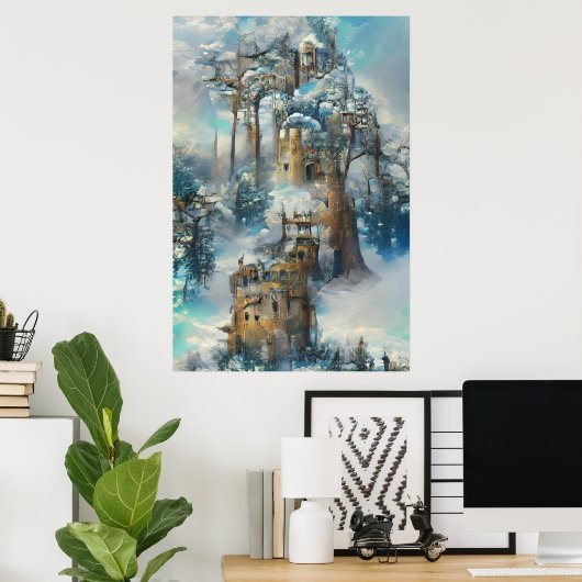 Castle in Forest, Fantasy Oerwoud, Magic Castle Poster (Thuiskantoor)
