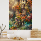 Castle in Forest, Fantasy Oerwoud, Magic Castle Poster (Keuken)