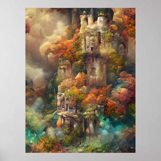 Castle in Forest, Fantasy Oerwoud, Magic Castle Poster (Voorkant)