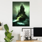 Castle in het stormachtige zee | AI Art Poster (Thuiskantoor)
