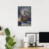 Castle in Snow, Retro Castle, kerstcadeau Poster (Thuiskantoor)