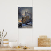 Castle in Snow, Retro Castle, kerstcadeau Poster (Keuken)