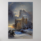 Castle in Snow, Retro Castle, kerstcadeau Poster (Voorkant)