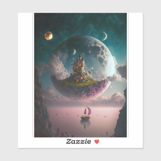 Castle in the Moon Fantasy Art Sticker (Vel)