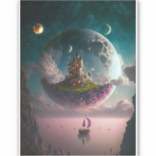 Castle in the Moon Fantasy Art Sticker