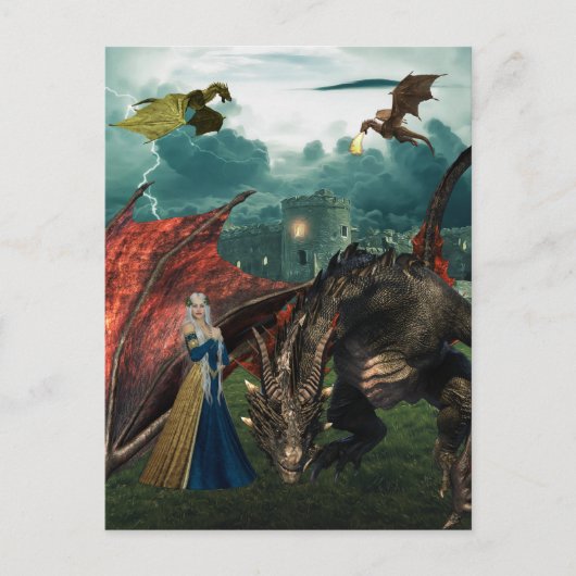 Castle, koningin Dragons Wyvern Fire Breathing Briefkaart (Voorkant)