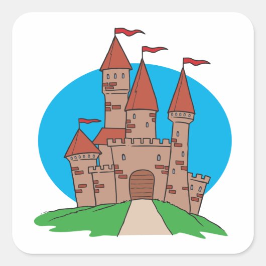 Castle met vlaggen vierkante sticker (Voorkant)