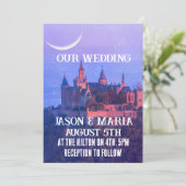 CASTLE MOON BLUE GOTHIC CUSTOM WEDDING INVITATIONS KAART (Staand voorkant)