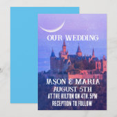 CASTLE MOON BLUE GOTHIC CUSTOM WEDDING INVITATIONS KAART (Voorkant / Achterkant)