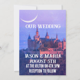 CASTLE MOON BLUE GOTHIC CUSTOM WEDDING INVITATIONS KAART
