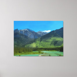 Castle Mountain en Bow River, Banff Alberta Canvas Afdruk
