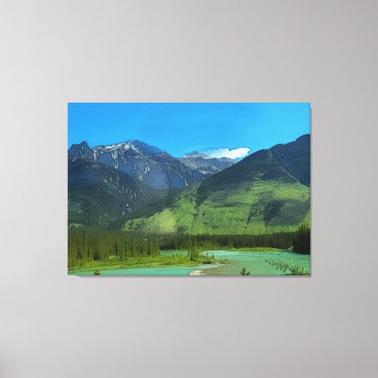 Castle Mountain en Bow River, Banff Alberta Canvas Afdruk (Voorkant)
