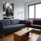 Castle on rock in stormy zee | AI Art Poster