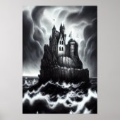 Castle on rock in stormy zee | AI Art Poster (Voorkant)