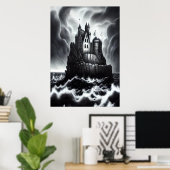 Castle on rock in stormy zee | AI Art Poster (Thuiskantoor)