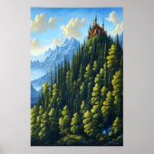 Castle op een heuvel in het bos | AI Art Poster (Voorkant)