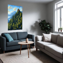 Castle op een heuvel in het bos | AI Art Poster