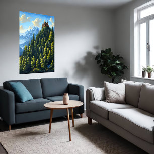 Castle op een heuvel in het bos   AI Art Poster